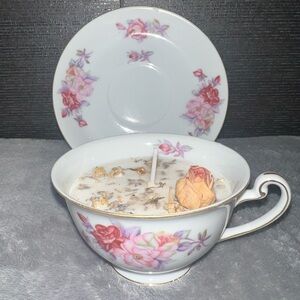 Floral Teacup Candle with Saucer
